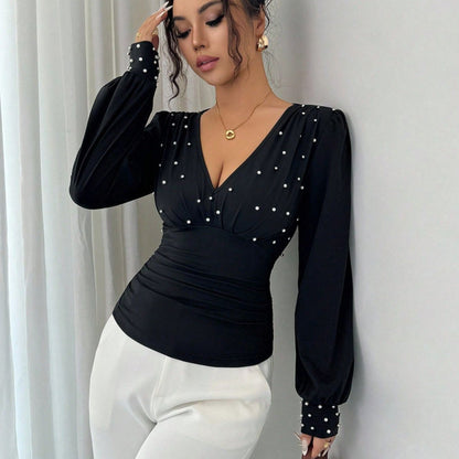 Damen Bluse V-Ausschnitt Verziert Norvielle