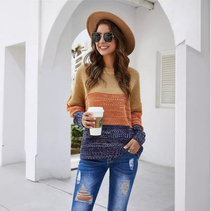 Damen Grobstrickpullover Blockdesign Lässig Norvielle