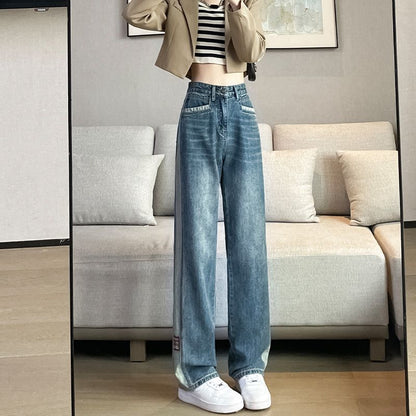Damen Weite Jeans mit seitlichen Streifen