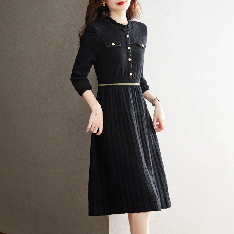 Damen Strickkleid Hochgeschlossener Kragen Eleganter Rücken