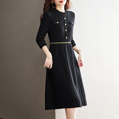 Damen Strickkleid Hochgeschlossener Kragen Eleganter Rücken