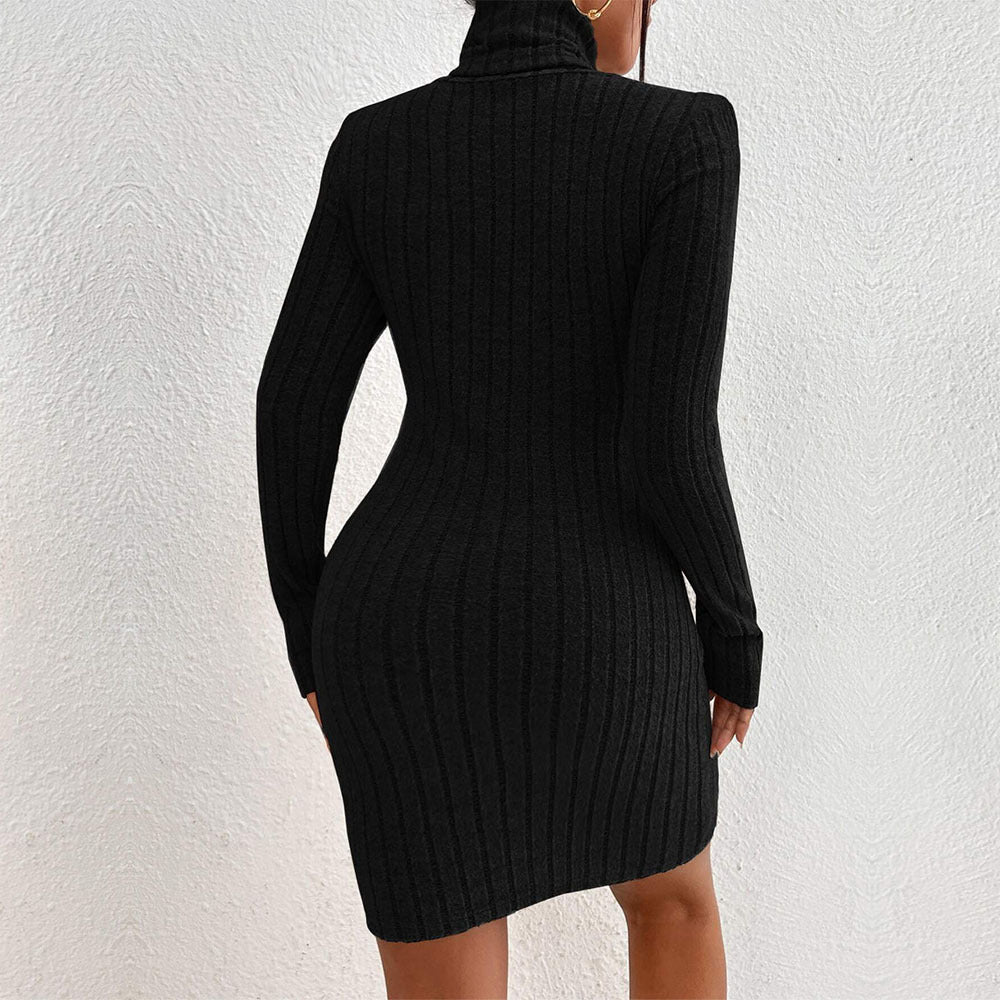 Damen Minikleid Asymmetrischer Ausschnitt Stehkragen