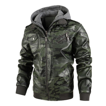 Herren Camouflage Jacke Synthetikleder Kapuze Taschen - Norvielle