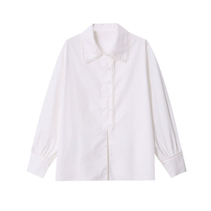Damen Bluse Spitzenkragen Elegantes Design Weiß