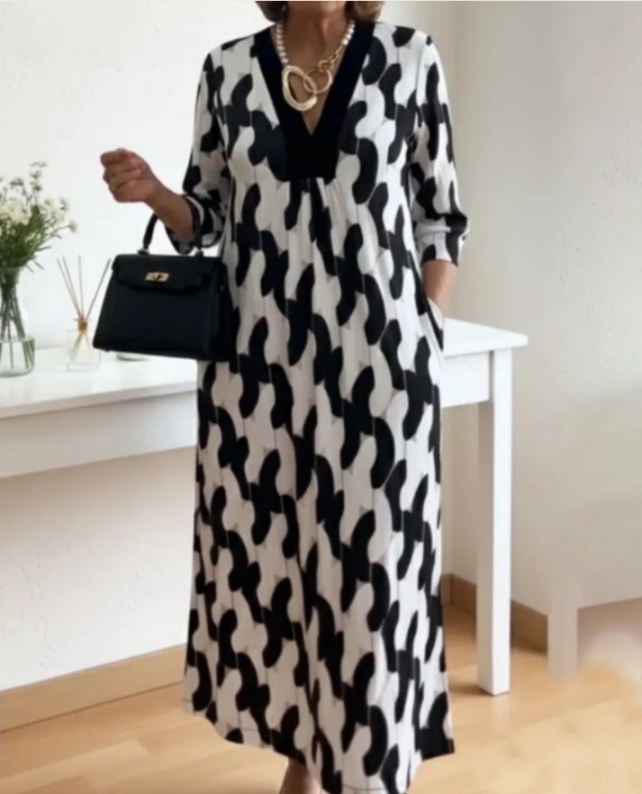 Damen Maxikleid V-Ausschnitt Baumwolle