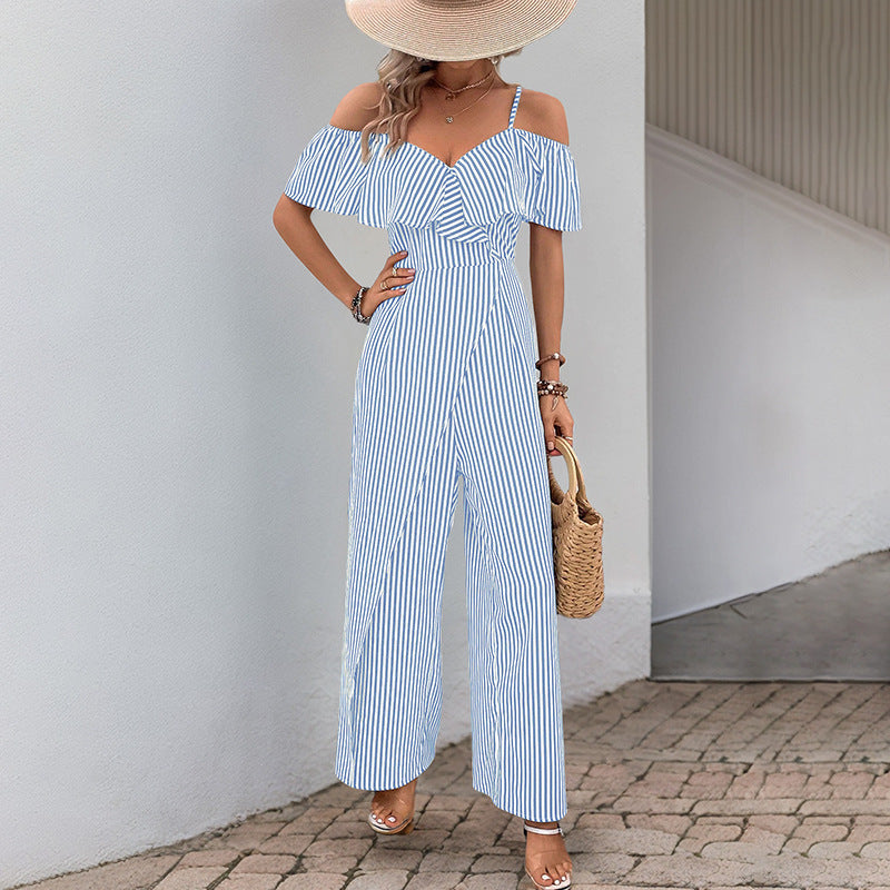 Damen Jumpsuit Schulterfrei Gestreift Norvielle