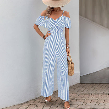 Damen Jumpsuit Schulterfrei Gestreift Norvielle