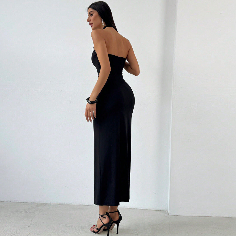 Damen Maxikleid Figurbetonend Kreuz-Ausschnitt Norvielle