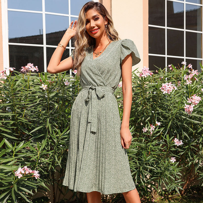 Damen Wickelkleid Voluminöse Rüschen Eleganter Bindegürtel Norvielle