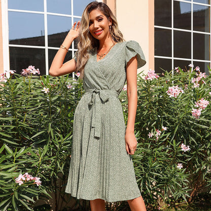 Damen Wickelkleid Voluminöse Rüschen Eleganter Bindegürtel Norvielle