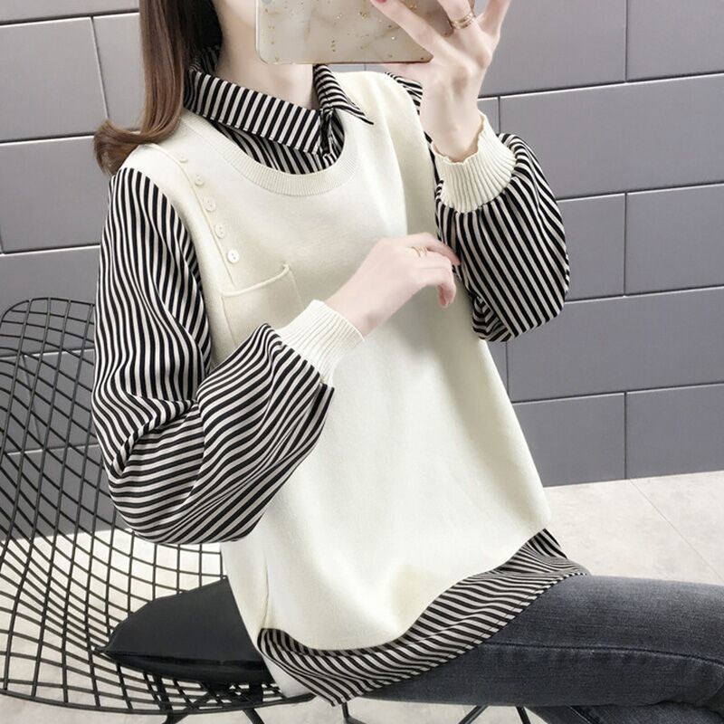 Damen Pullover mit gestreiftem Bluseneinsatz Norvielle