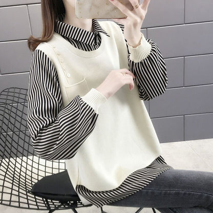 Damen Pullover mit gestreiftem Bluseneinsatz Norvielle