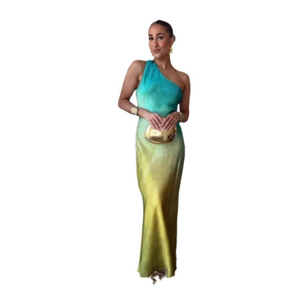 Damen Maxikleid Asymmetrisch Farbverlauf Bequem Norvielle