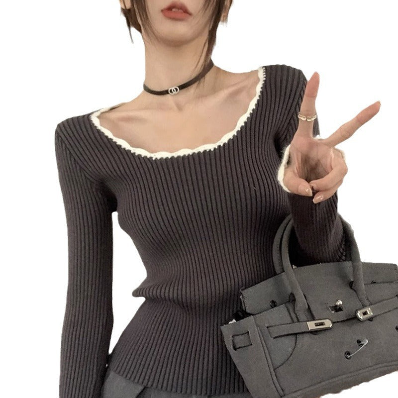 Damen Strickoberteil Figurbetont mit kreativem Ausschnitt