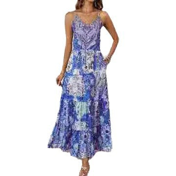 Damen Maxikleid Floralmuster Seitentaschen Norvielle