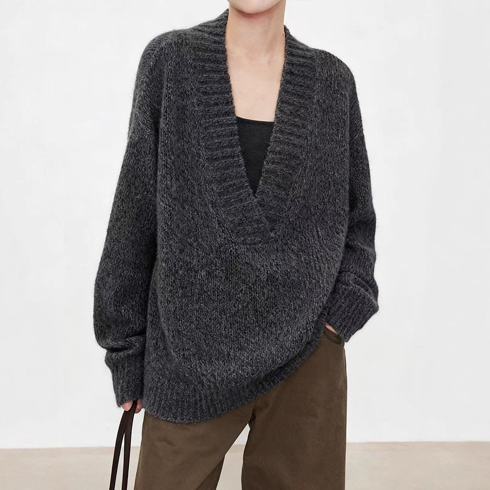 Damen Strickpullover V-Ausschnitt Lässiger Schnitt Norvielle