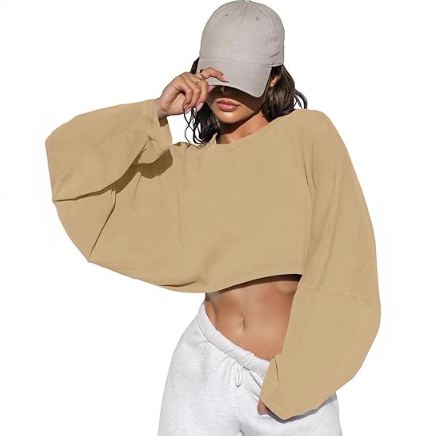 Damen Cropped Sweatshirt Voluminöse Ärmel Lässiger Schnitt Norvielle