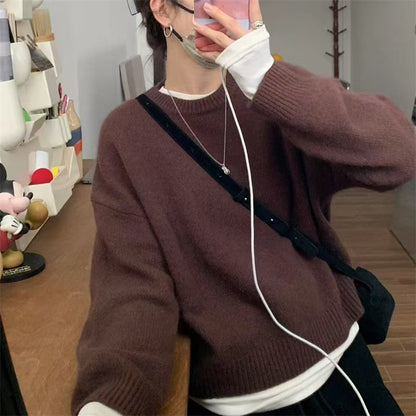Damen Oversized Pullover Rundhals Kuschelfleece Beige