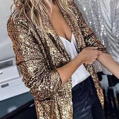 Damen Blazerjacke Asymmetrisch Glitzernd Moderner Schnitt Schwarz - Norvielle
