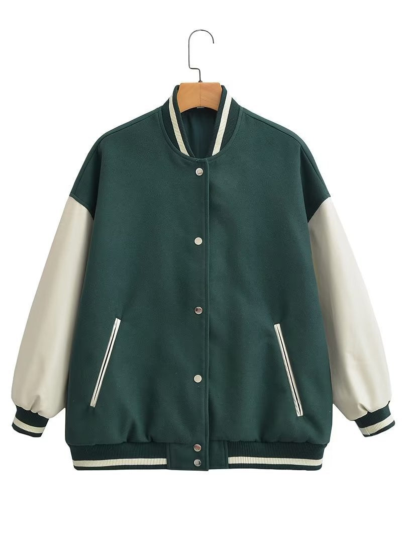 Damen Collegejacke Kontrastärmel Praktische Taschen