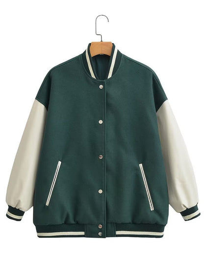 Damen Collegejacke Kontrastärmel Praktische Taschen