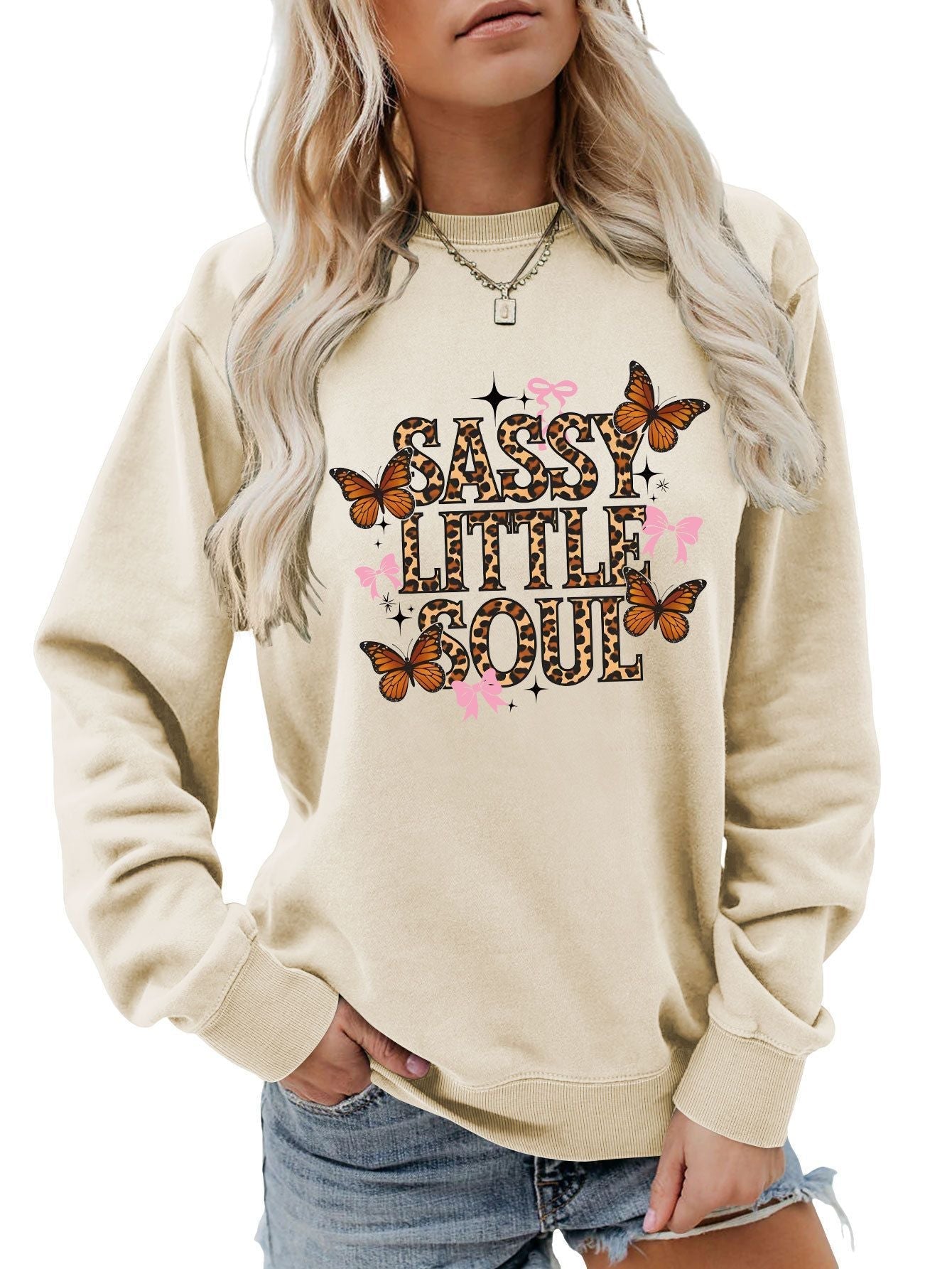 Damen Sweatshirt Schmetterlingsdesign Baumwolle Norvielle