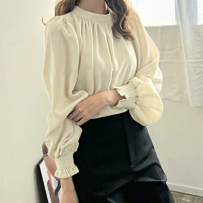 Damen Bluse Voluminöse Ärmel Stehkragen Norvielle