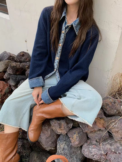 Damen Strickjacke Norvielle mit Kragen und Knöpfen Elegantes Design
