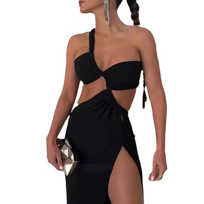 Damen Maxikleid Asymmetrisch Elegantes Drapieren