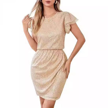 Damen Cocktailkleid Pailletten Voluminöse Rüschenärmel Norvielle - Norvielle