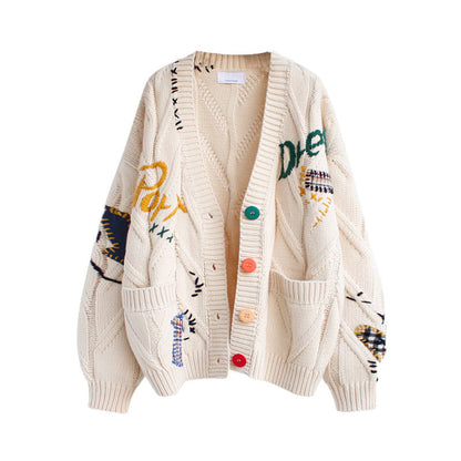 Damen Strickjacke Bunt Stickerei