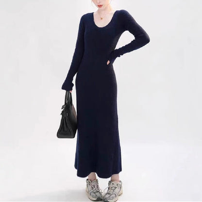Damen Strickkleid V-Ausschnitt Länge Lang Ärmel Norvielle