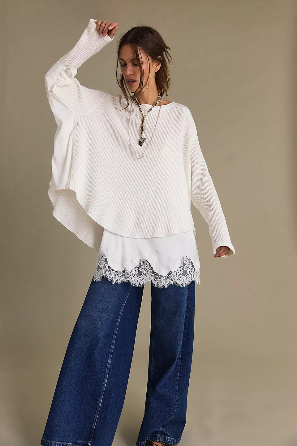 Damen Oversized Pullover Strukturiert Norvielle Beige