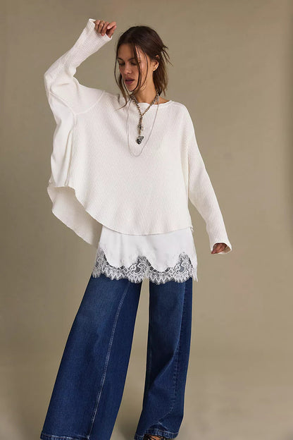 Damen Oversized Pullover Strukturiert Norvielle Beige