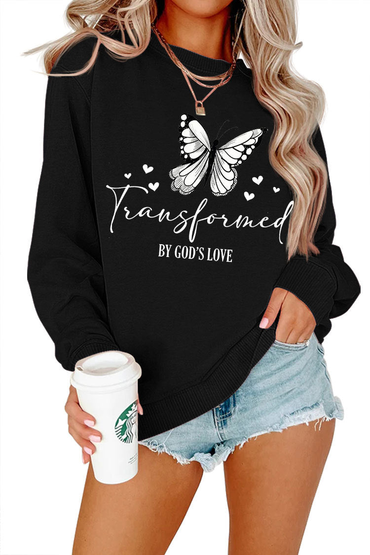Damen Sweatshirt Schmetterlingsmotiv Baumwolle Weiß