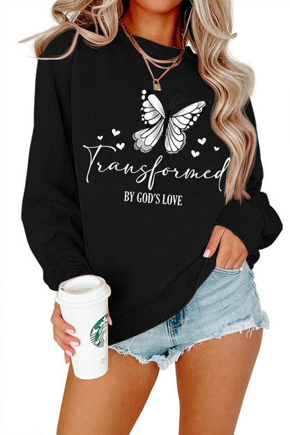 Damen Sweatshirt Schmetterlingsmotiv Baumwolle Weiß