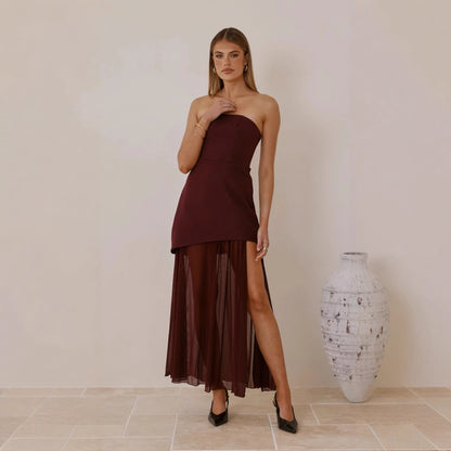 Damen Abendkleid Asymmetrischer Schnitt mit Schlitz Norvielle