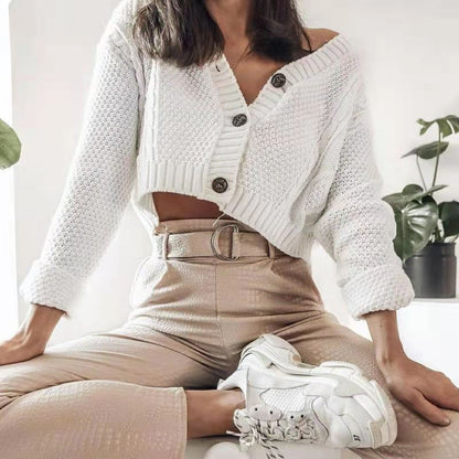 Damen Cropped Strickjacke Knöpfe Norvielle