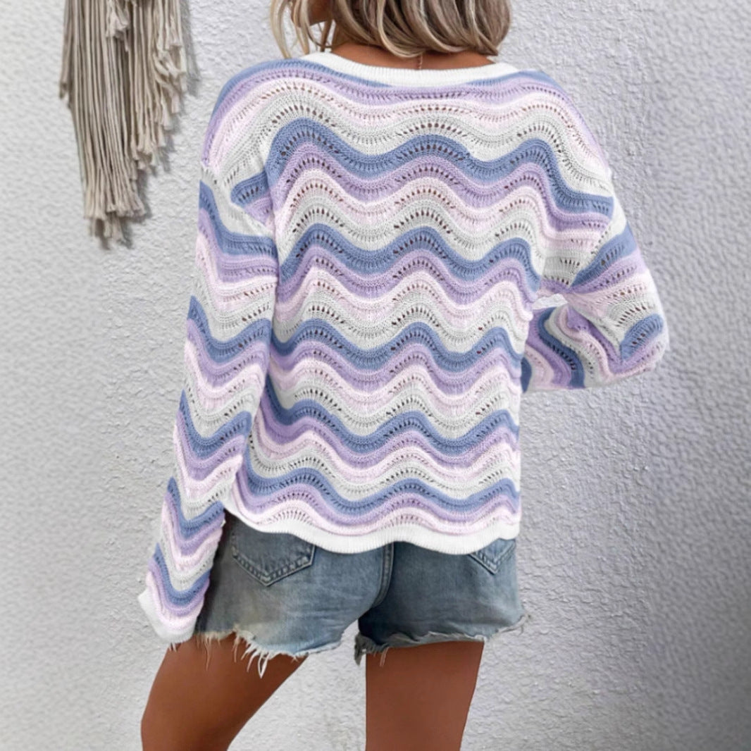 Damen Pullover Wellenmuster Leicht Norvielle