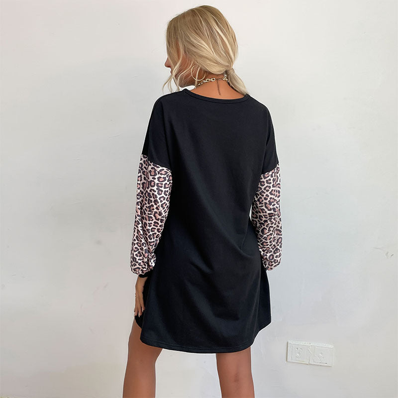 Damen T-Shirt Lässig Animalprint Ärmel