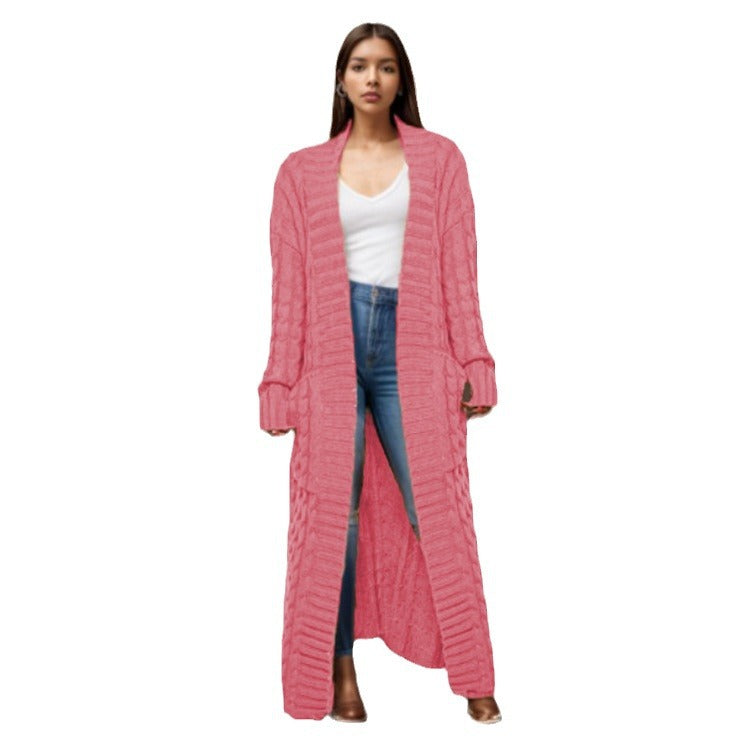 Damen Strickcardigan Lang Zopfmuster Norvielle