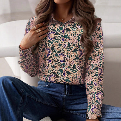 Damen Bluse mit Blumenmuster Verlängerter Saum