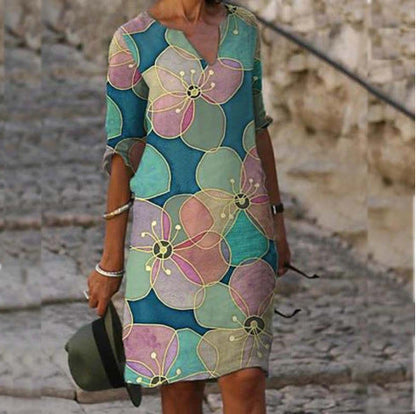 Damen V-Ausschnitt Kleid Floralmuster Kurzärmelig Norvielle