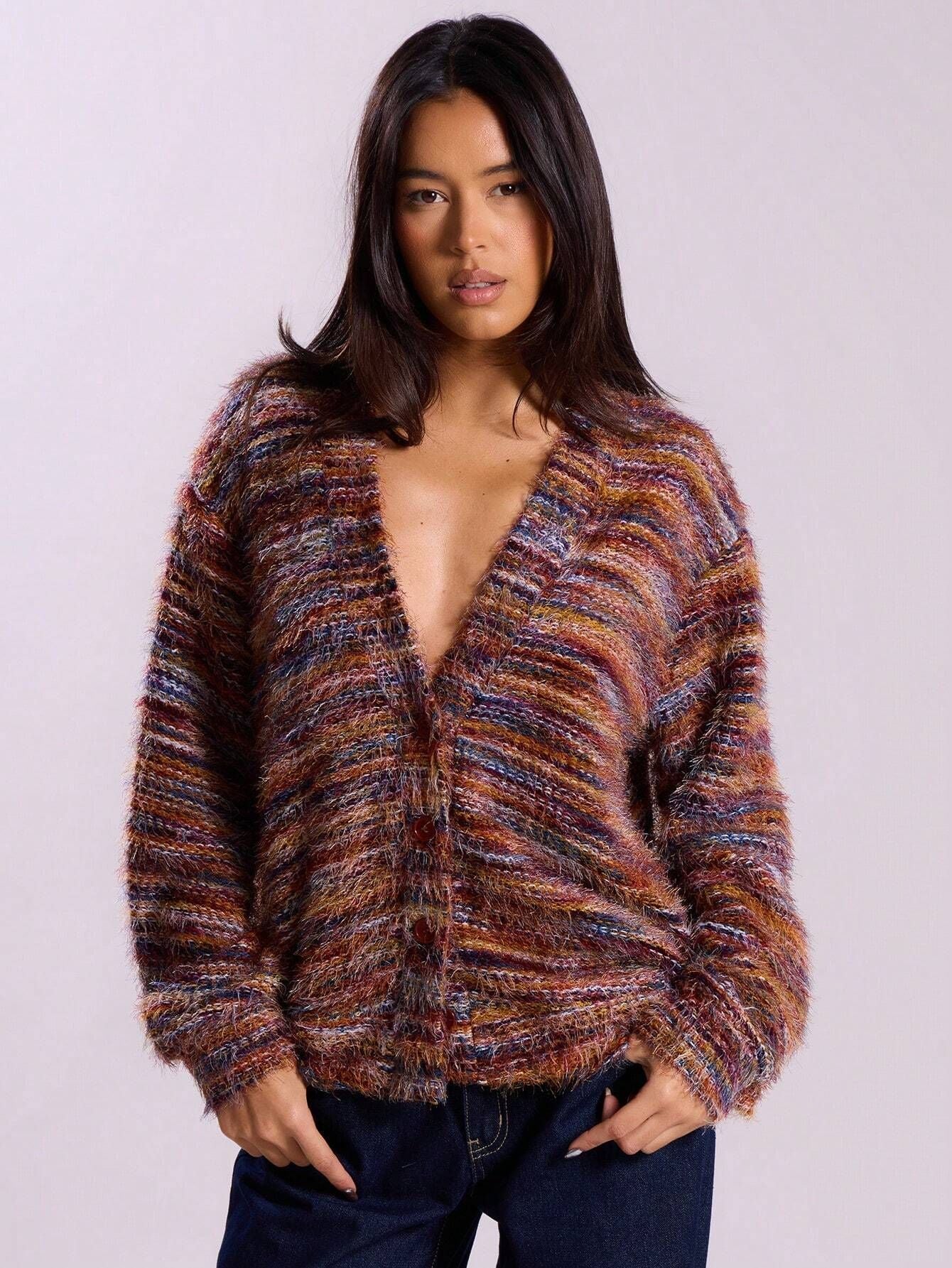Damen Strickpullover V-Ausschnitt Farbverlauf Norvielle
