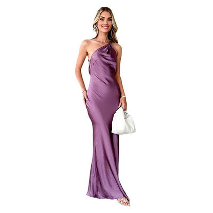 Damen Maxikleid Asymmetrischer Träger Fließender Schnitt Norvielle