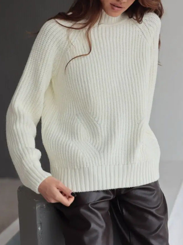 Damen Strickpullover Loose Fit Rollkragen Raglanärmel Gerippt