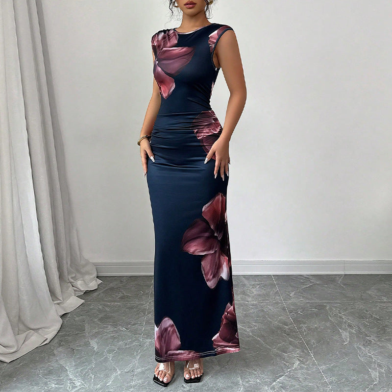 Damen Maxikleid Florales Design Figurformend Schwarz - Norvielle