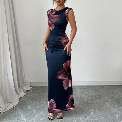 Damen Maxikleid Florales Design Figurformend Schwarz - Norvielle