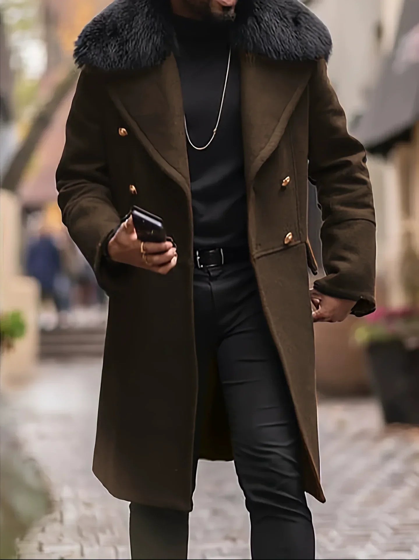 Jordan Herren Wollmantel Oversized Doppelreiher Fellkragen