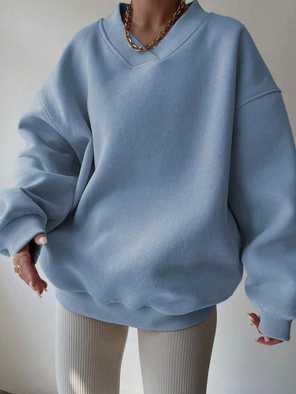 Damen Oversized Sweatshirt V-Ausschnitt Breiter Bund Norvielle